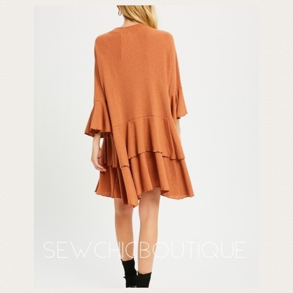 Rib Knit Ruffle Mini Dress in Chai - Picture 5 of 8